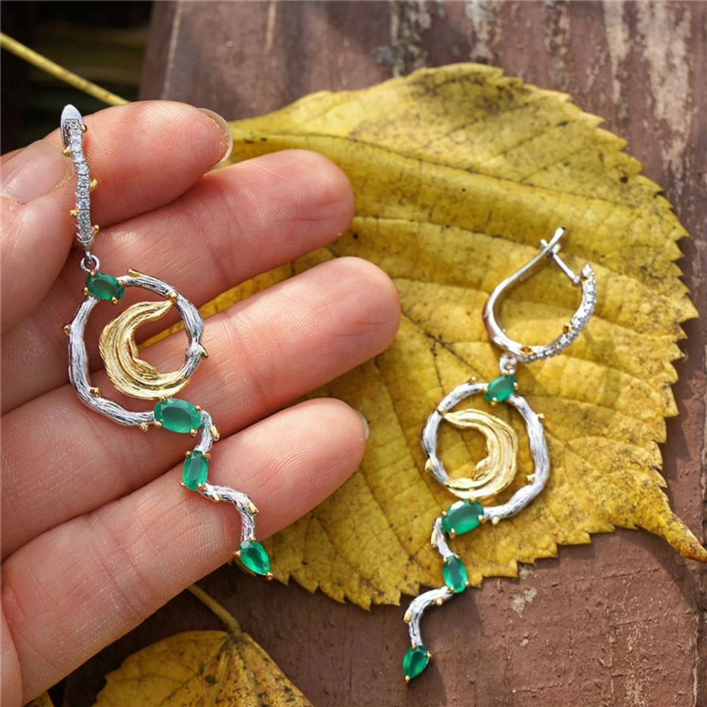 GEM'S BEAUTY Vine Natural Style Design Earrings For Women 925 Sterling Silver Creative Drop Earrings Handmade Fine Jewelry