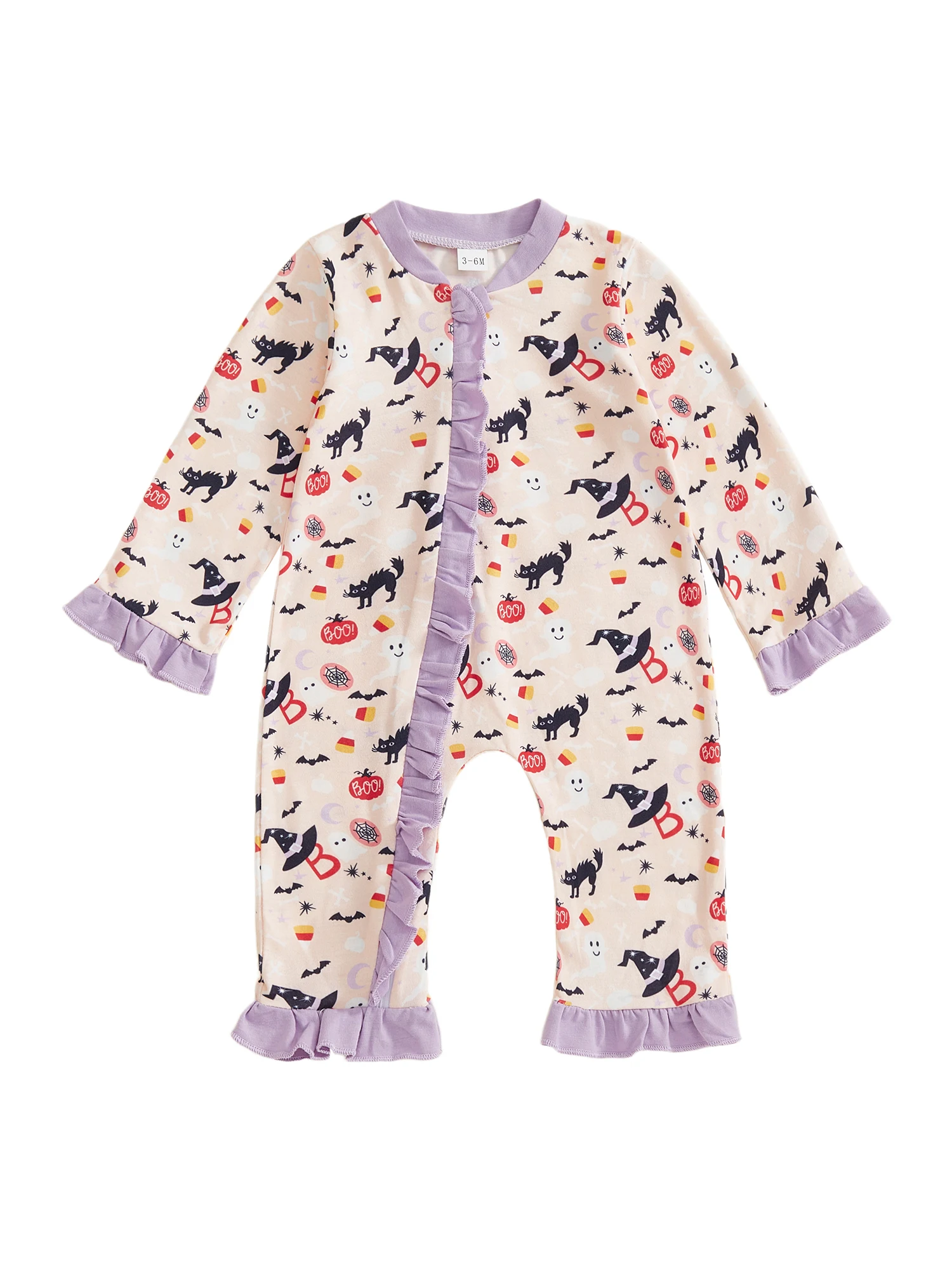 

Очаровательный комбинезон с нашивкой тыквы для маленьких девочек, рукавами с рюшами и бантом для осеннего праздничного наряда