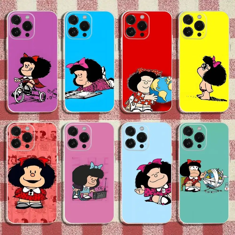 

Cute M-Mafaldas Phone Case For iPhone 16,15,14,13,12,11 Pro,Max,Plus,X,XS,XR,SE,Mini Transparent Silicone Soft