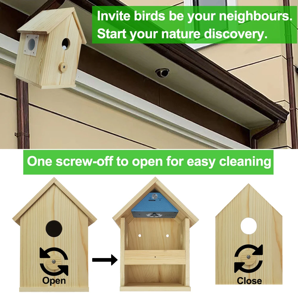 Smart Tuya Bird House 4MP HD WiFi Camera Wireless Birdbox with Night Vision Video Recording SD Card Playback Real Time DIY Gift