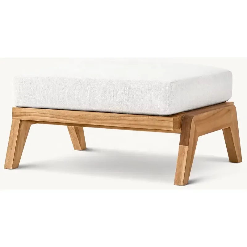 Waterproof Teak Footstool Modern Slanted Legs Outdoor All Weather Rust Proof Zipper Design Durable Patio Furniture Accent