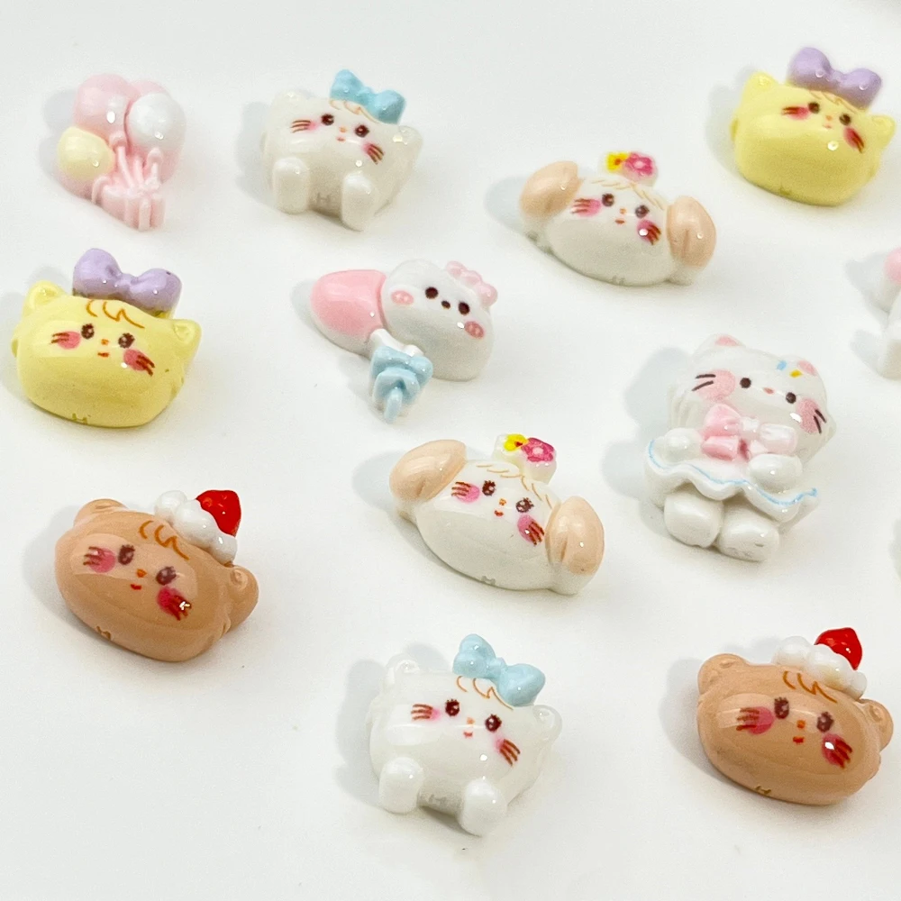 20Pcs Resin Mini Cartoon Cat Self Adhesive Nail Art Supplies Kawaii Animals Balloon Flat Back Diy Nail Decoration Diy Crafts