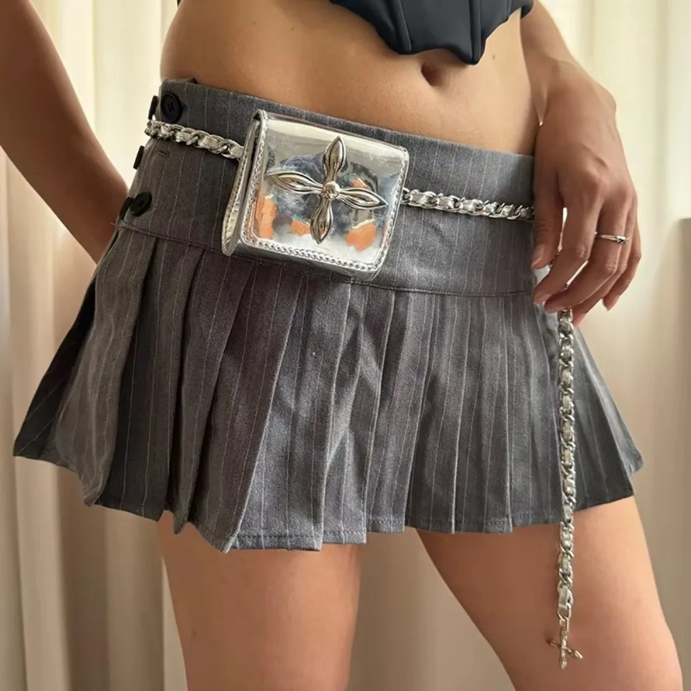 Moda de lujo mujer cintura cadena Punk gótico Cruz diseño cinturón bolsa versátil MIni riñonera