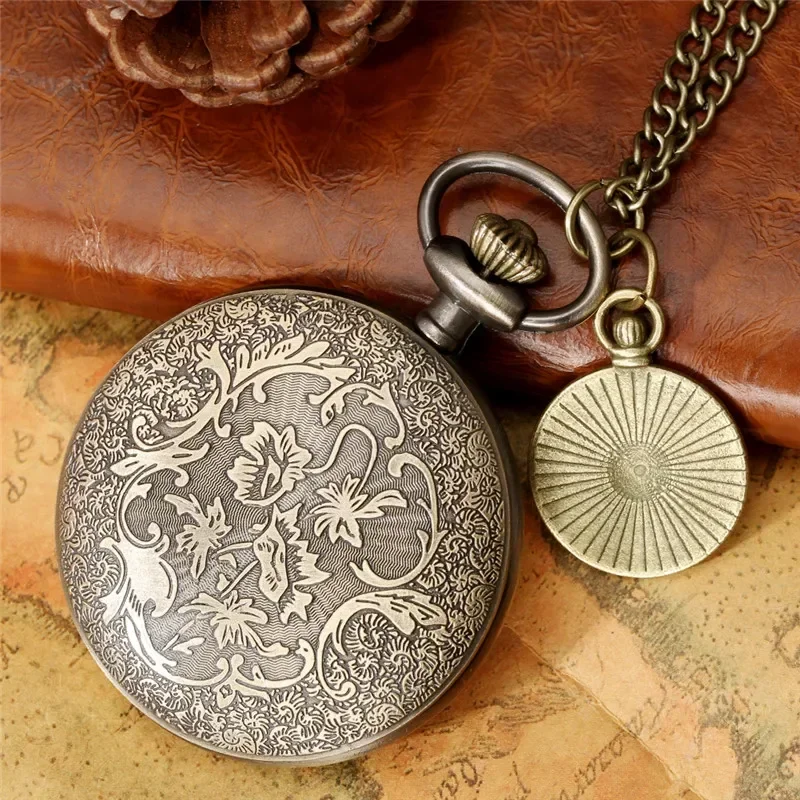 Old Fashion Clock Open Face Design Retro Quartz Pocket Watch for Men Women Fob Compass with Necklace Chain Reloj De Bolsillo