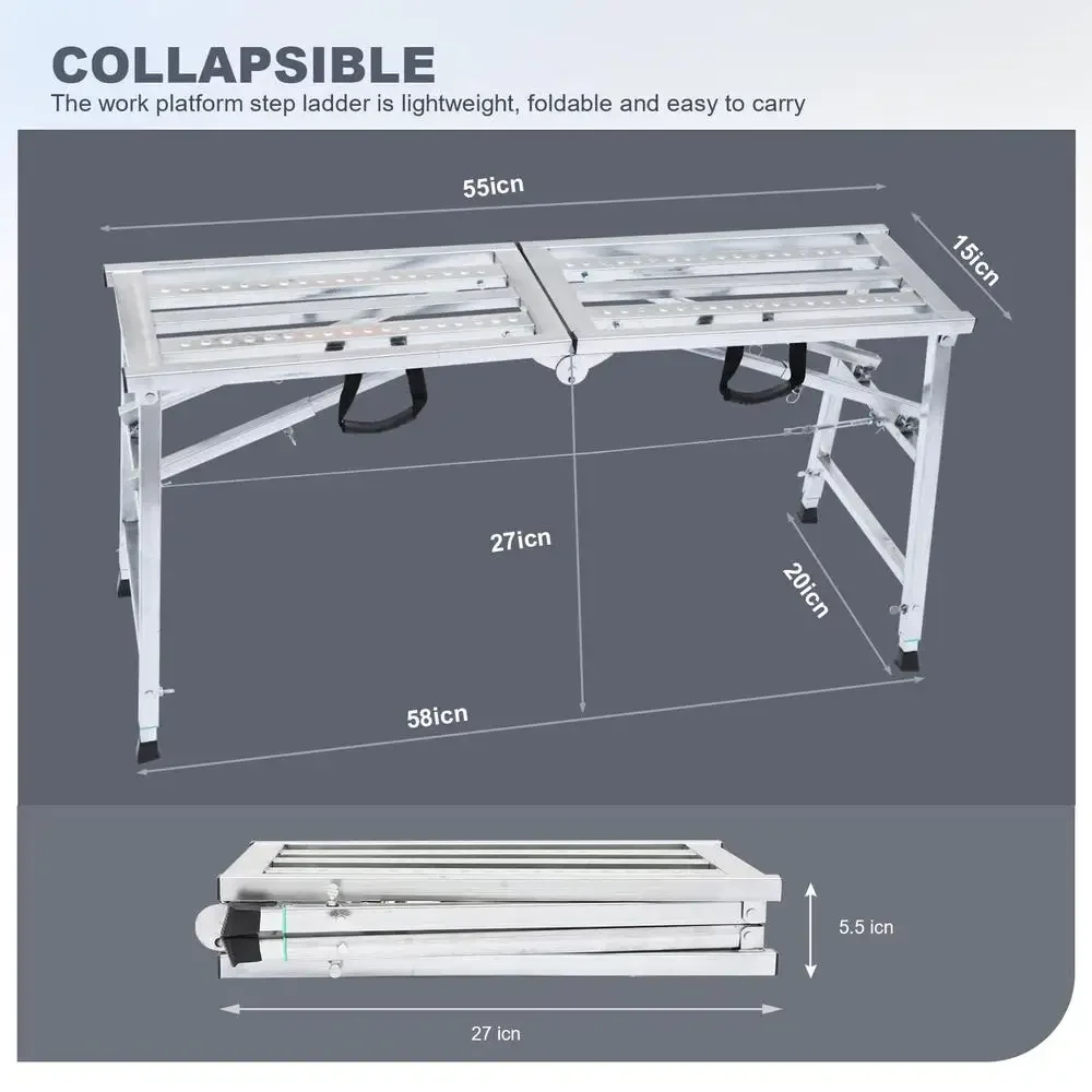 Plataforma de andamio de acero ajustable, plataforma de trabajo, capacidad de carga de 600 libras, escalera plegable de 55 "x 15", Kit de soporte para paneles de yeso