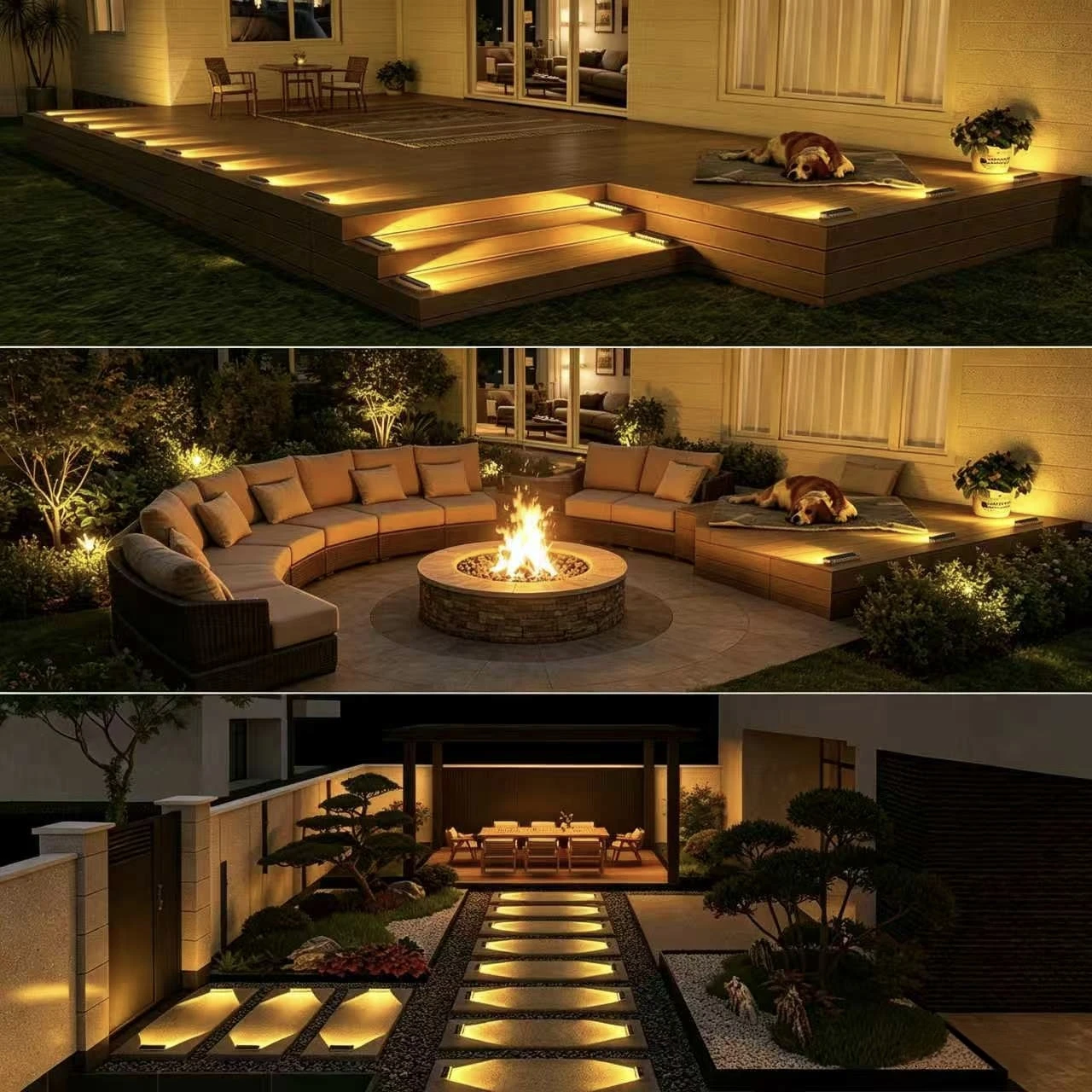 4 Pack Outdoor Solar LED Step Lights, IP68 Waterproof Auto On Off Solar Deck Stair Spot Lights, Solar Powered Landscape Lights for Walkway Patio Pathway Yard Garden