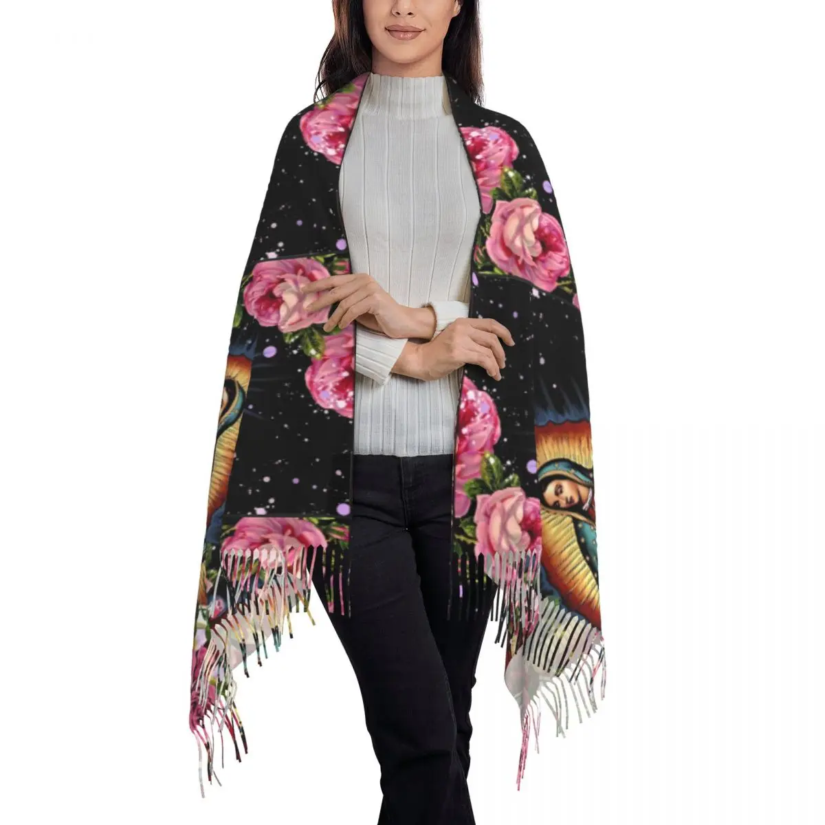 Outdoor Scarf Autumn Virgin Mary Love Shawls and Wrap Mexico Christian Gifts Custom Foulard Lady y2k Cool Scarves Wraps