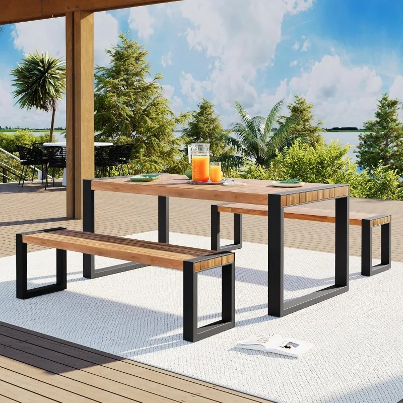 

Nordic outdoor solid wood tables and chairs yard park leisure rectangular tables and chairs restaurant open-air waterproof