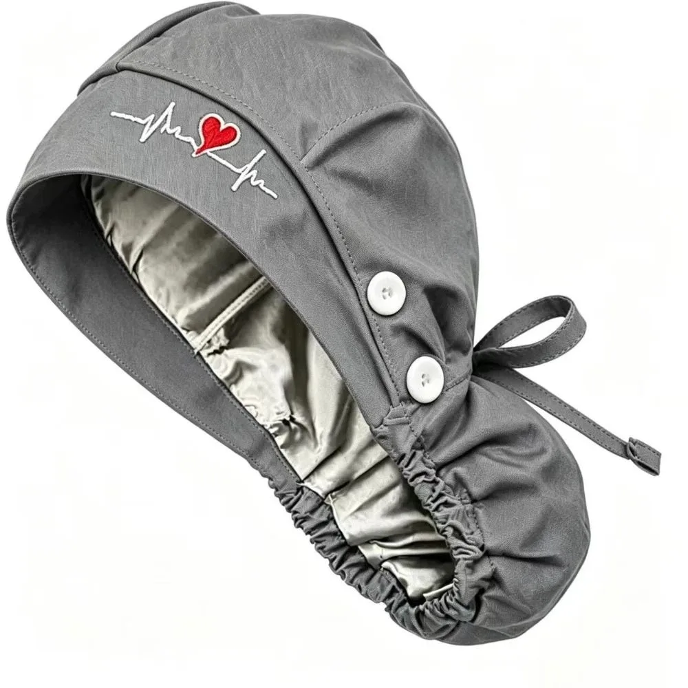 Hospital Cap Extra Large Scrub Cap Satin Lining Matte Fabric Ponytail Holder Cap Oversized Breathable Head Cover For Doctor