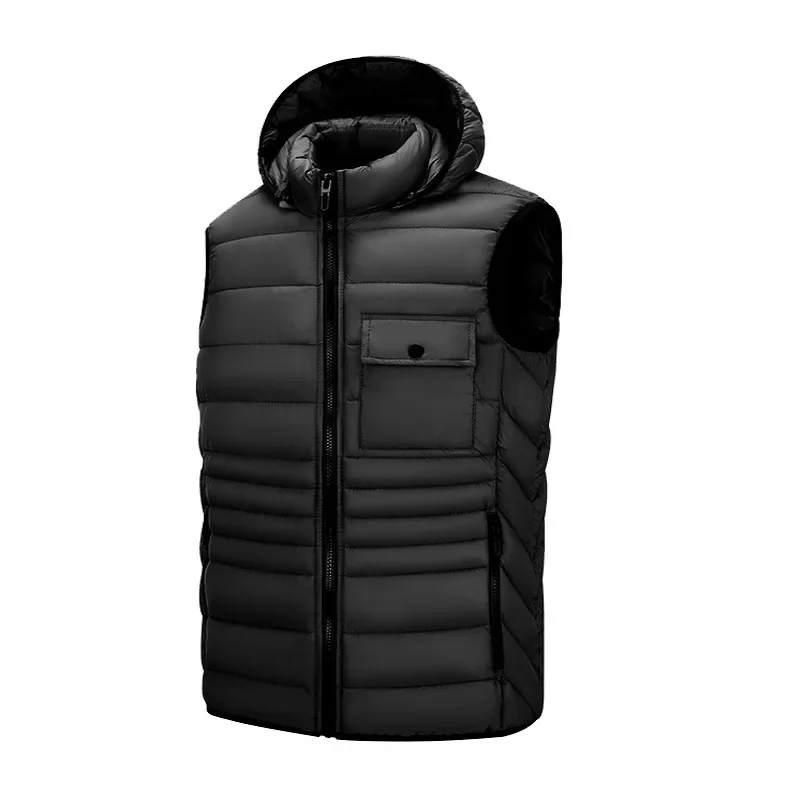 2024 new autumn  winter men's vest with detachable hat cool vest down cotton jacket warm sleeveless cotton jacket for men