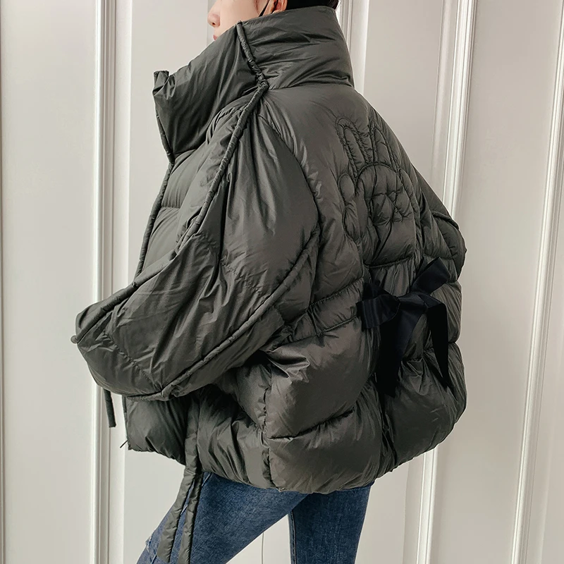 INEKO-Chaqueta de plumón de gran tamaño para mujer, Abrigo acolchado con cordones, parkas de cuello alto, ropa informal, nuevo diseñador, moda de