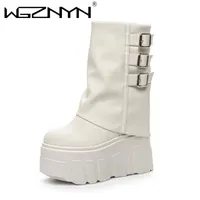 14cm New Ankle Booties Shoes Natural Genuine Leather Boots Women Motorcycle Boots Platform Ladies Fashion Botas Autumn Winter