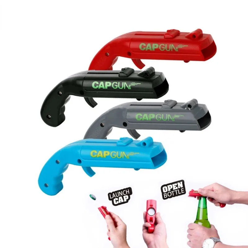 Portable Cap Gun Creative Flying Cap Launcher Bottle Beer Opener Bar Tool Drink Opening Gun Shaped Bottle Lids Shooter Enjoyable