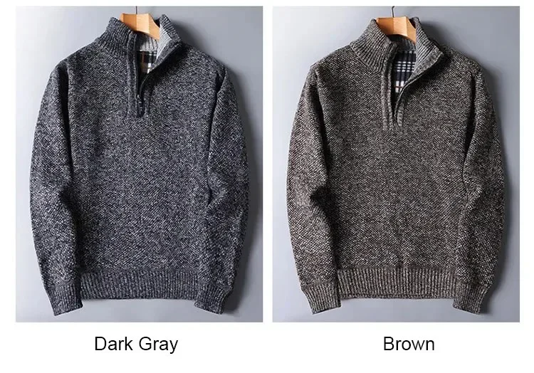 Herbst Winter männer Gepolsterte Pullover Mock Neck Halb Zipper Warme Verdickt Einfarbig Casual Pullover Männlichen Mode Strickwaren – Detail 4