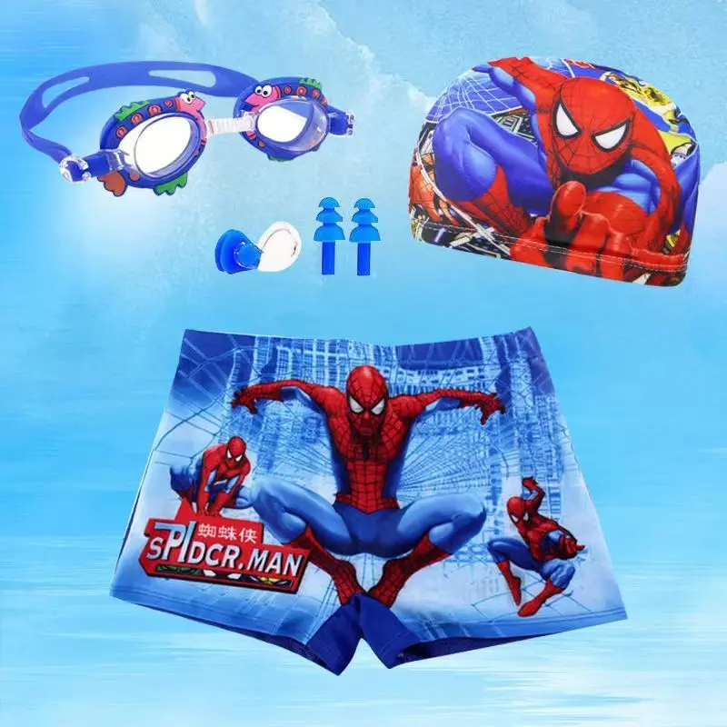 Marvel The Avengers Captain America movie cartoon cute children's swimming trunks boys boxer swimming trunks swimming cap set