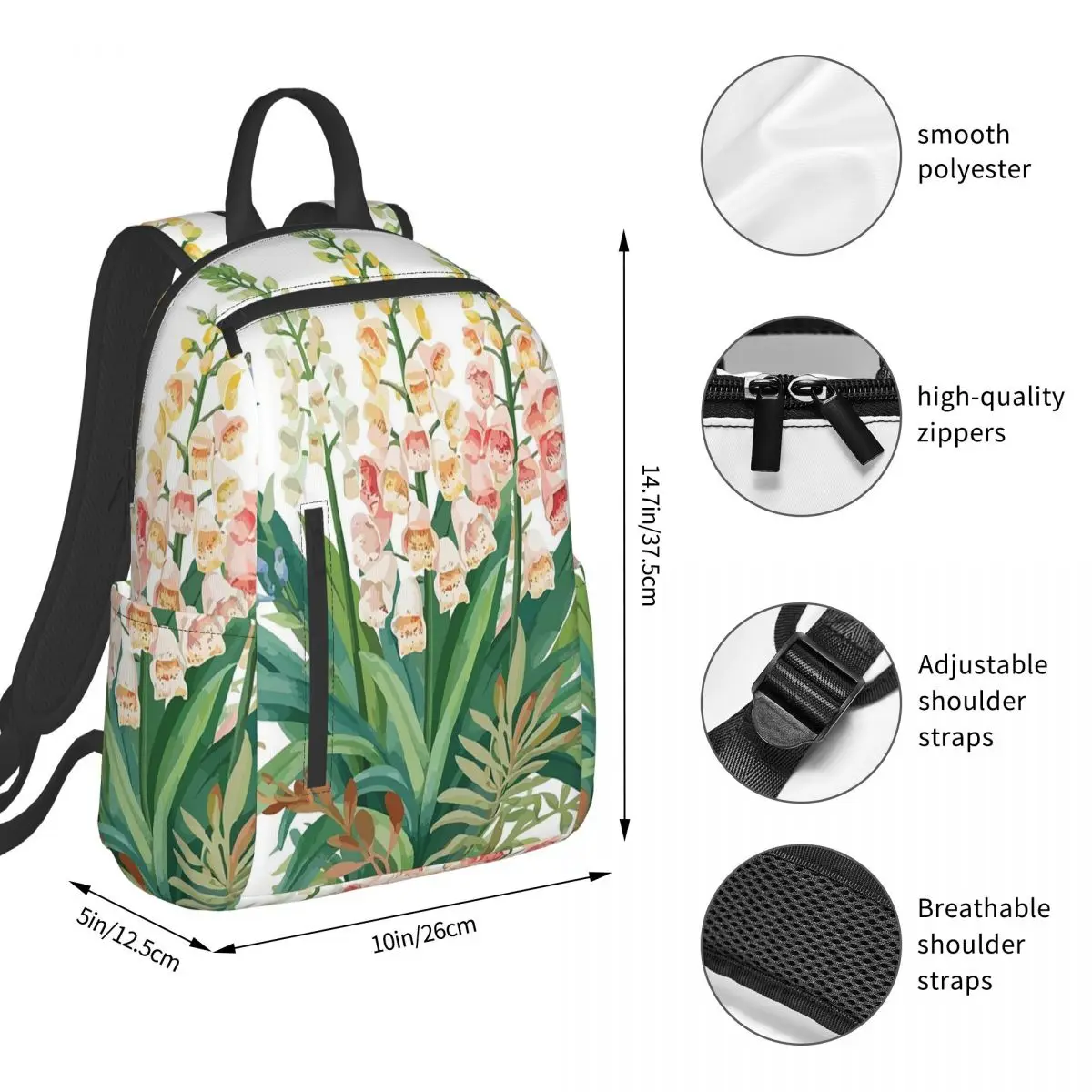 Vibrant Convallaria Pattern Backpack Student BookBag Kids School Bag Laptop Shoulder Bags Men Women