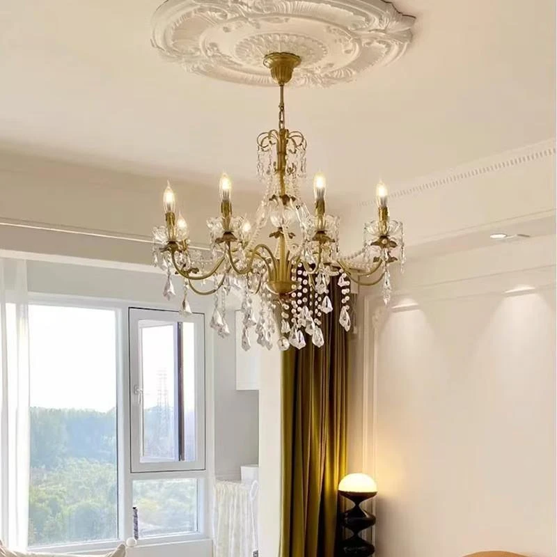 

French Luxury Candle Chandelier Foyer Lustre K9 Crystal Pendant Lights French Candle Droplight Home Decor Led Lamparas Lamp