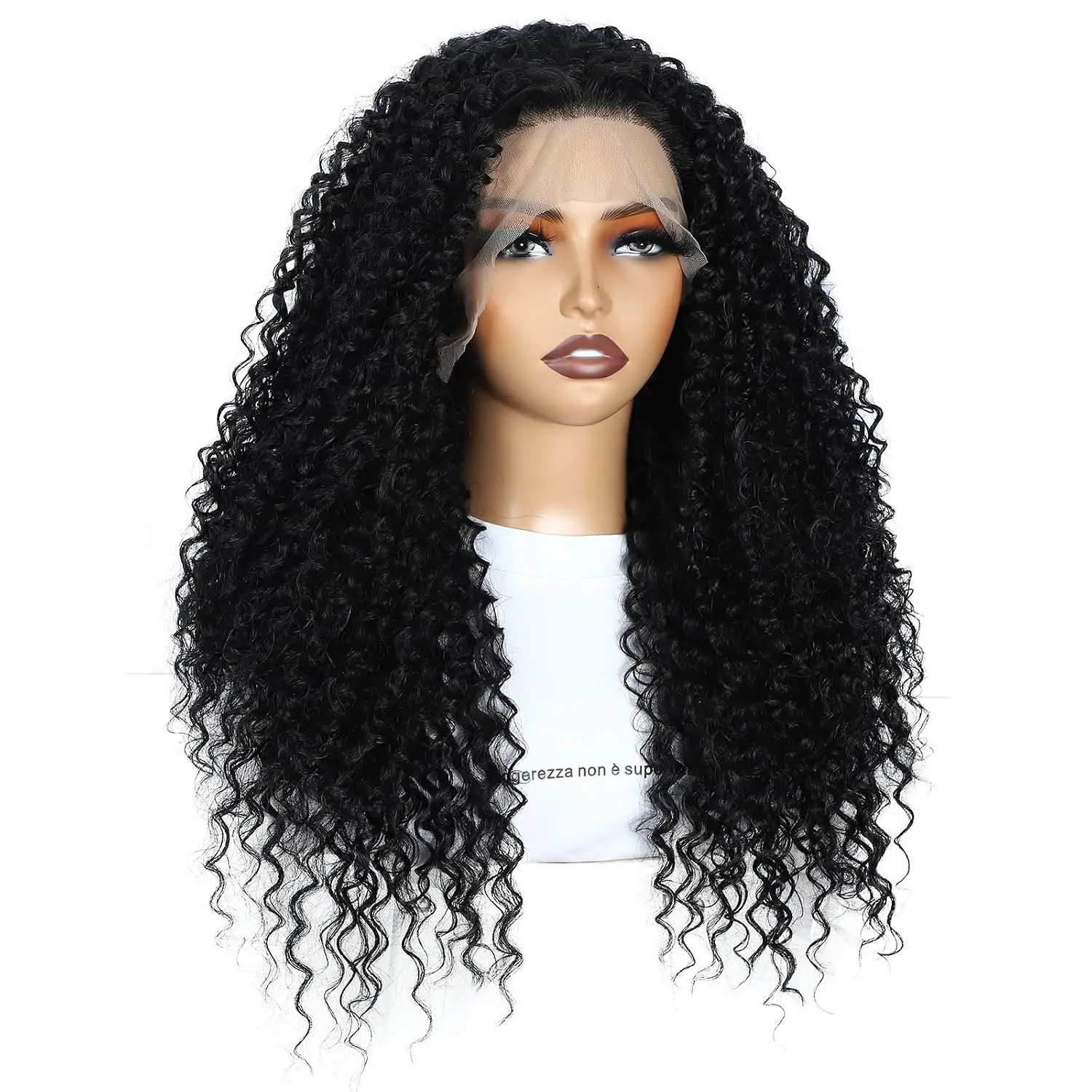 13× 2.5inch lace front wig, 26inch long kinky curly hair, heat-resistant synthetic fiber, black, pre-plucked natural hairline lace wig, suitable for daily and party wear