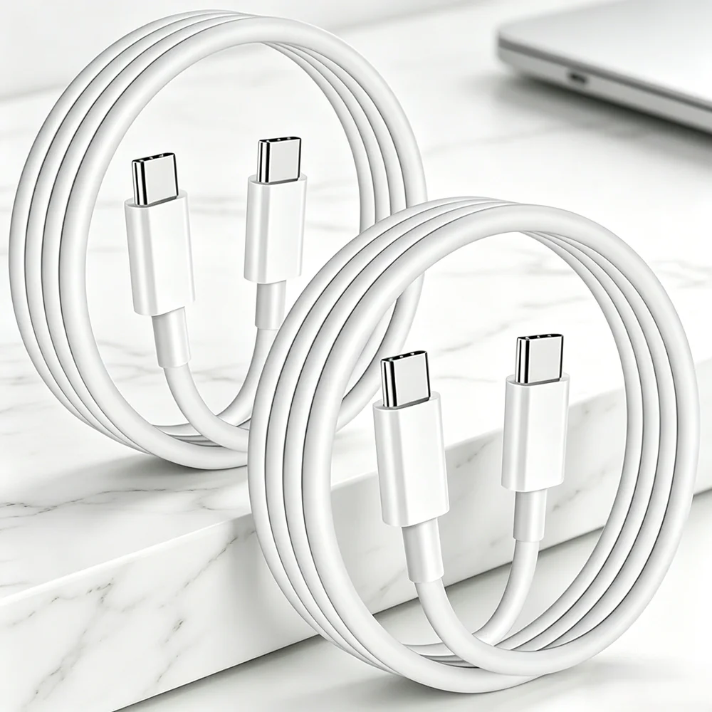 

Комплект из 2 шт. Кабель USB C-C длиной 2 м для быстрой зарядки и передачи данных, двойной зарядный кабель Type-C, универсальное решение для зарядки всех умных устройств