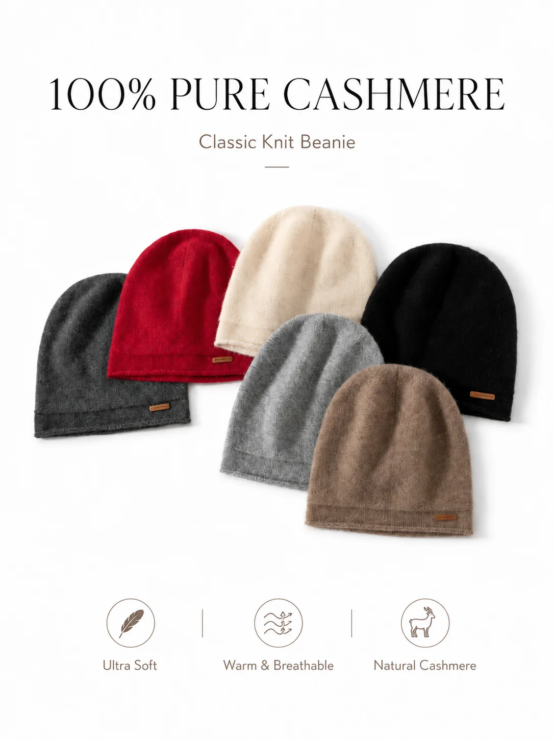 Simple 100% Cashmere Women Lightweight Winter Knit Skull Cap Beanies Autumn Winter Hat Soft Hat Warm Hair Bonnet Warm Everyday