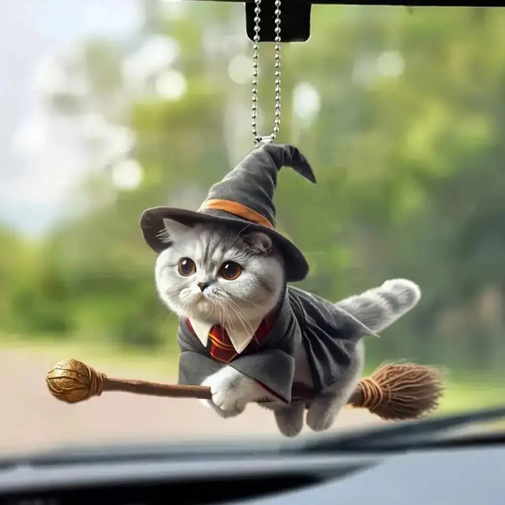 Halloween Wizard Cat Hanging Decoration Acrylic Cat Hanging Ornament Festive Halloween Cat Kitten Hanging Decoration for Home