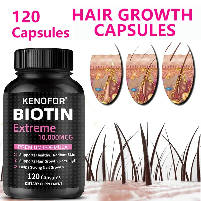 Kenofor Biotin 10,000 Mcg, Supports Healthy Hair, Skin and Nails, Non-GMO (120 Veggie Capsules)