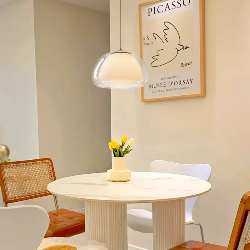 Creative Jelly Pendant Light Minimalist Nordic E27 Single Head Clear & Milk White Glass Lamp for Living Room Bedroom Dining Room
