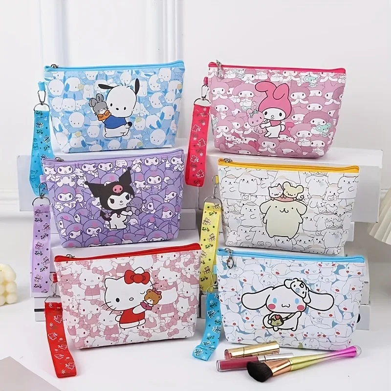 Cute Women's Handle Bags Large Capacity Makeup Bag Portable Lightweight Durable Travel Organizer with Cartoon Sanrio Patterns Bag Zippered Closure for Storing Skincare Toiletries