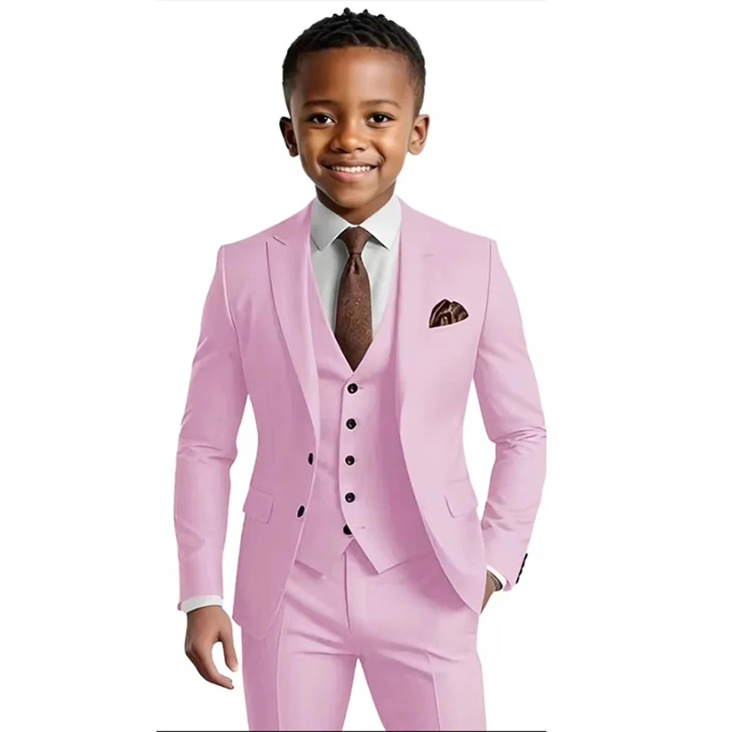 

Boys' Pink Formal Suit Set with Notch Lapel Blazer Long-sleeved Stylish Suit Set Wedding and Birthday Party Suit Set