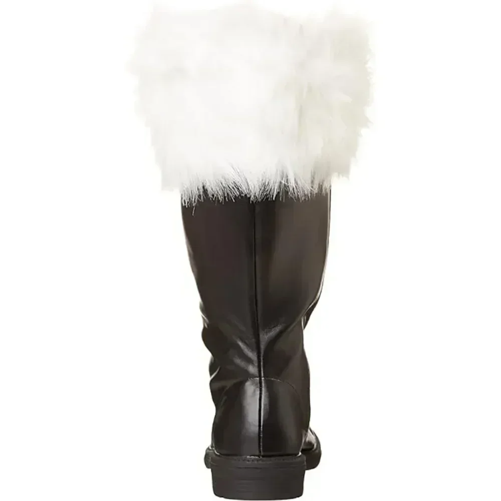 2026 ano novo vermelho preto sapatos de couro branco punhos de pelúcia pé halloween natal botas de inverno natal papai noel botas homens cosplay
