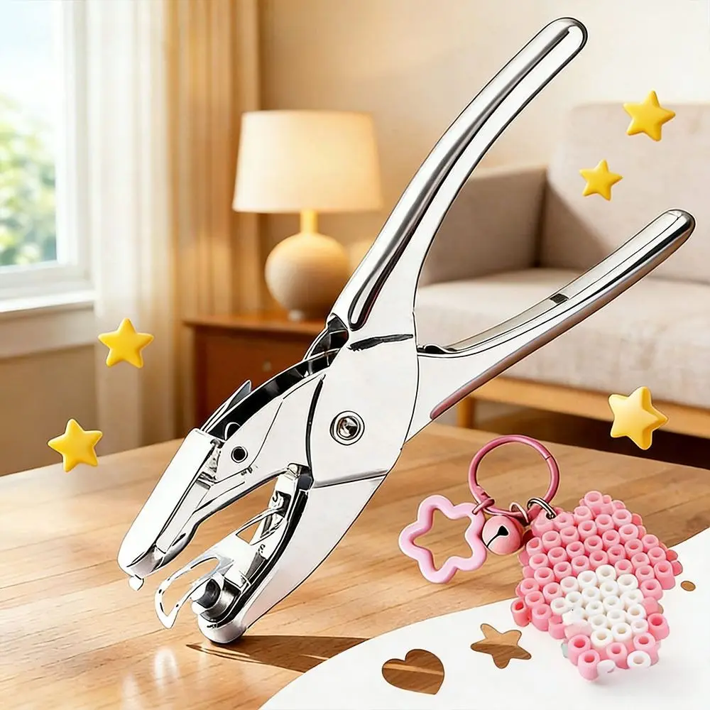 Metal Perler Beads Hole Punch Handle 1.5/3/6mm Embossing Punch Heart Circle Shape Single Hole DIY Hole Punch Binding Stationery