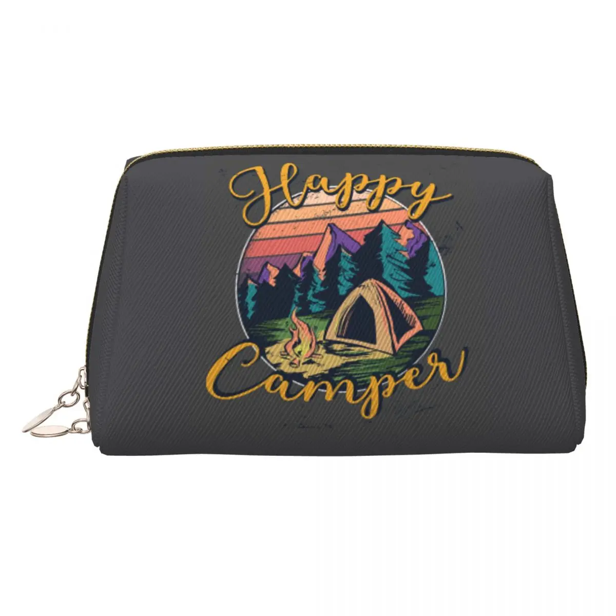 Happy Camper Camping Lover Design Women Cosmetic Bags Travel Makeup Organizer Pouch Toiletry Storage Dopp Kit Case