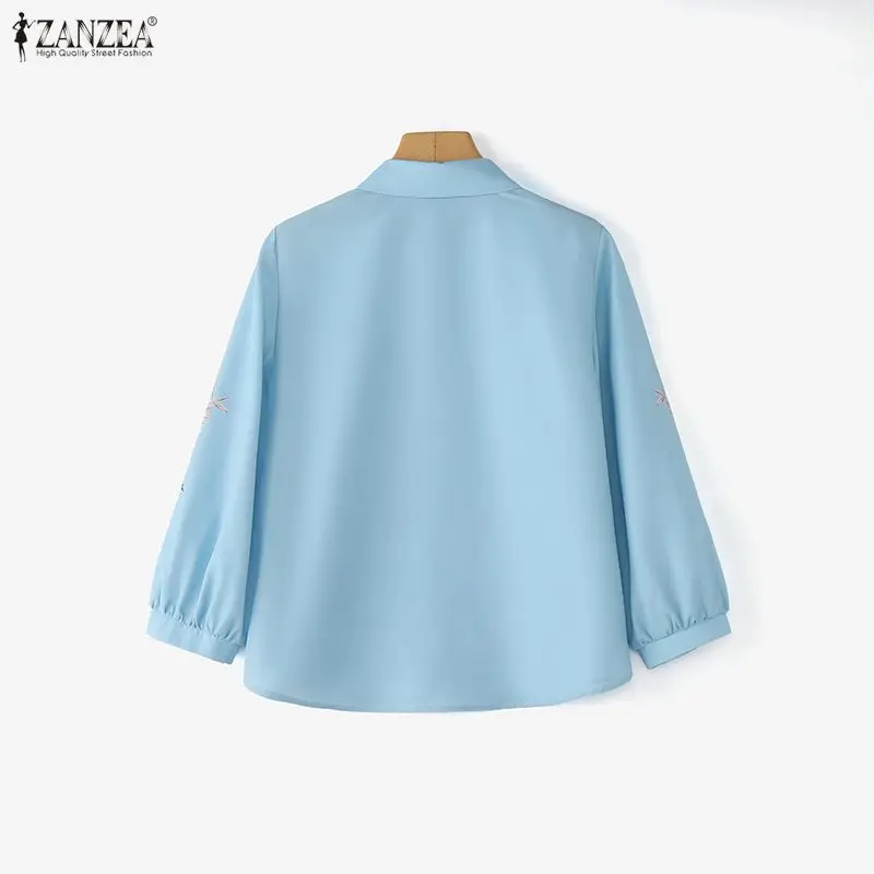 2026 ZANZEA قمصان نسائية مطبوعة على شكل سمكة وطية صدر السترة 3/4 كم بلوزات فضفاضة غير رسمية بلوزة نسائية عتيقة موضة أنيقة للمكتب للسيدات Blusa #2