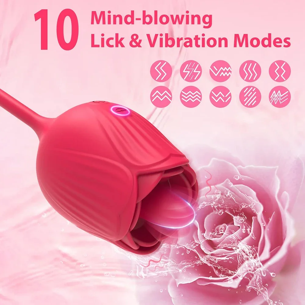 Rose-Toy Dildo Thrusting Vibrator for Women Egg Clitoris Sucker Stimulator Tongue Licking Adults Goods Sucking Sex Toys Female