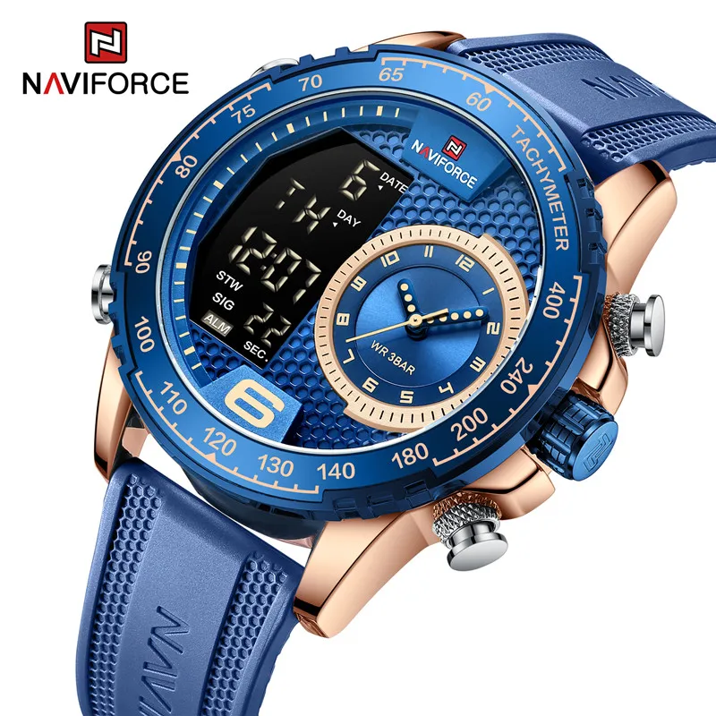 NAVIFORCE 2023 Unique Design Men\'s LCD Display Watch Luxury Luminous Silicone Strap Waterproof Wristwatches Relogio Masculino