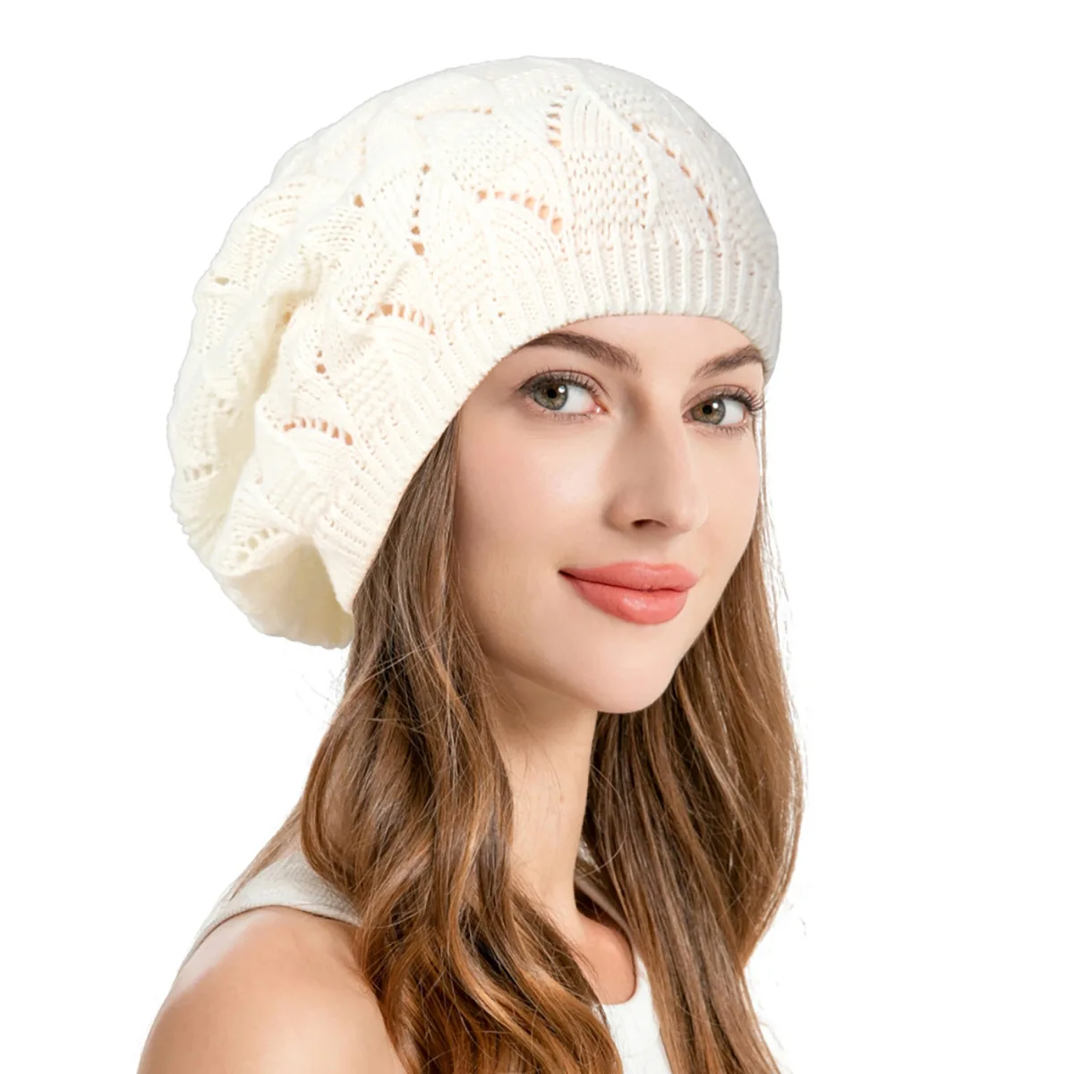 

1PC Women's Knitted Hollow Bean Hat, Solid Color, Fashionable And asual, Suitable For Daily Wear And Shopping