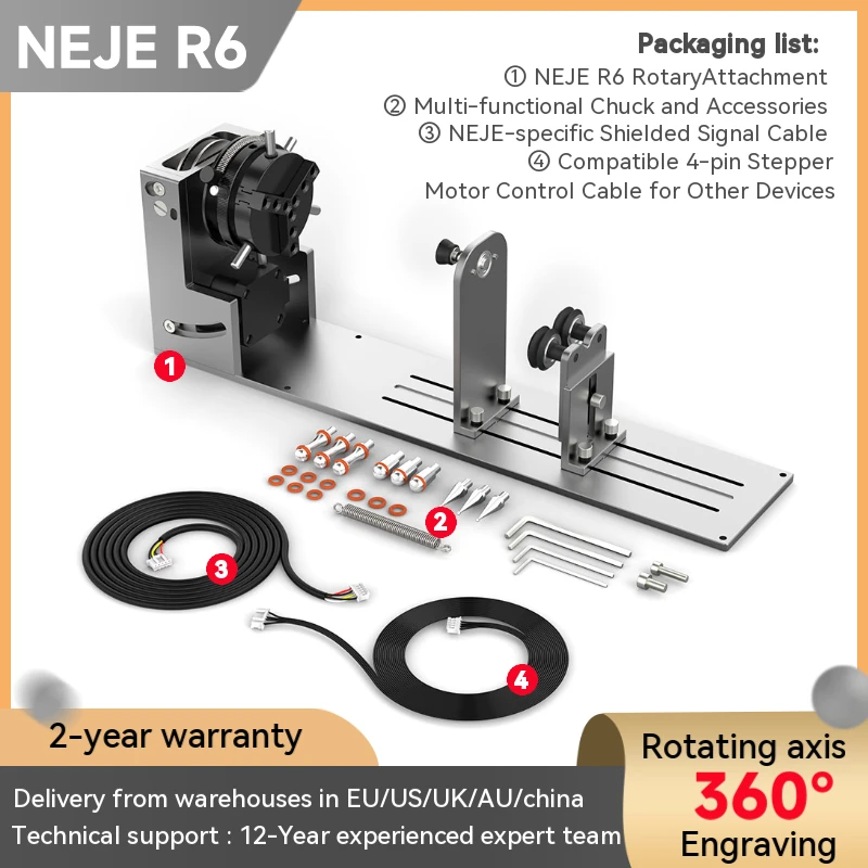 

Compatible with multiple brands of laser engraving NEJE R6 Rotary Roller Attachment, A-Axis Chuck - Rod, Ring, Cup Engraving