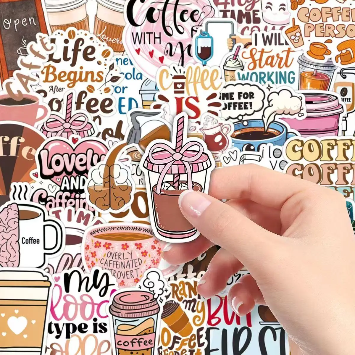 Coffee Stickers Waterproof Vinyl Quotes Aesthetic Cute Funny Decals for Scrapbook Journal Stationery DIY Laptop Phone Bottles