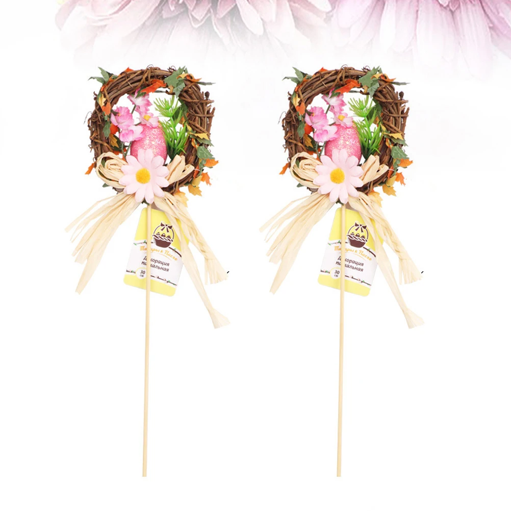 

2 Pcs The Sign Easter Egg Decoration Child Ornament Garlands Bamboo Spring Wreaths