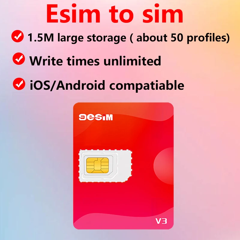 9esim V3 esim to sim card adapter for android 、iphone 15 14 iphone 16 pro max ，removable euicc esim.me converter 5ber estk me