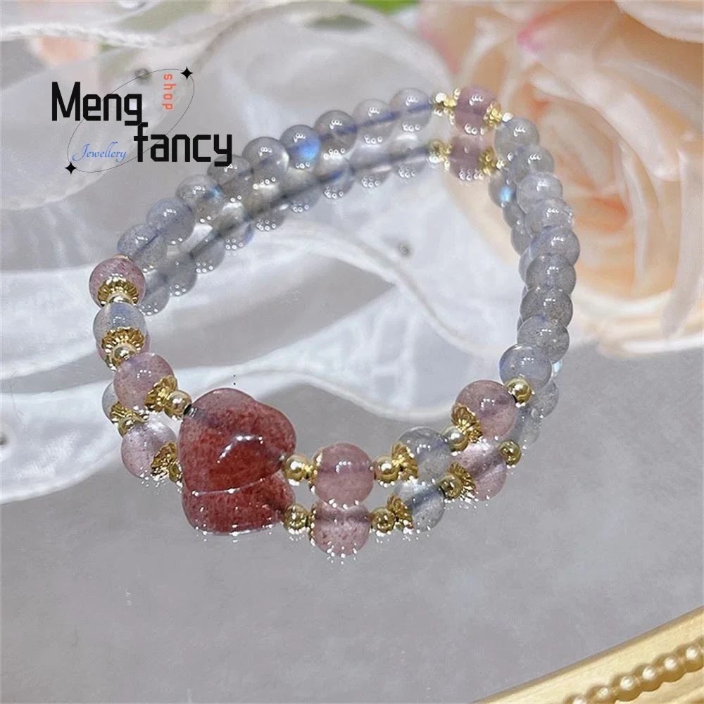 

Advanced Gray Moonstone Bracelet Simple Beaded Strawberry Crystal Fox Love Heart Exquisite High-grade Luxury Fashion Jewelry