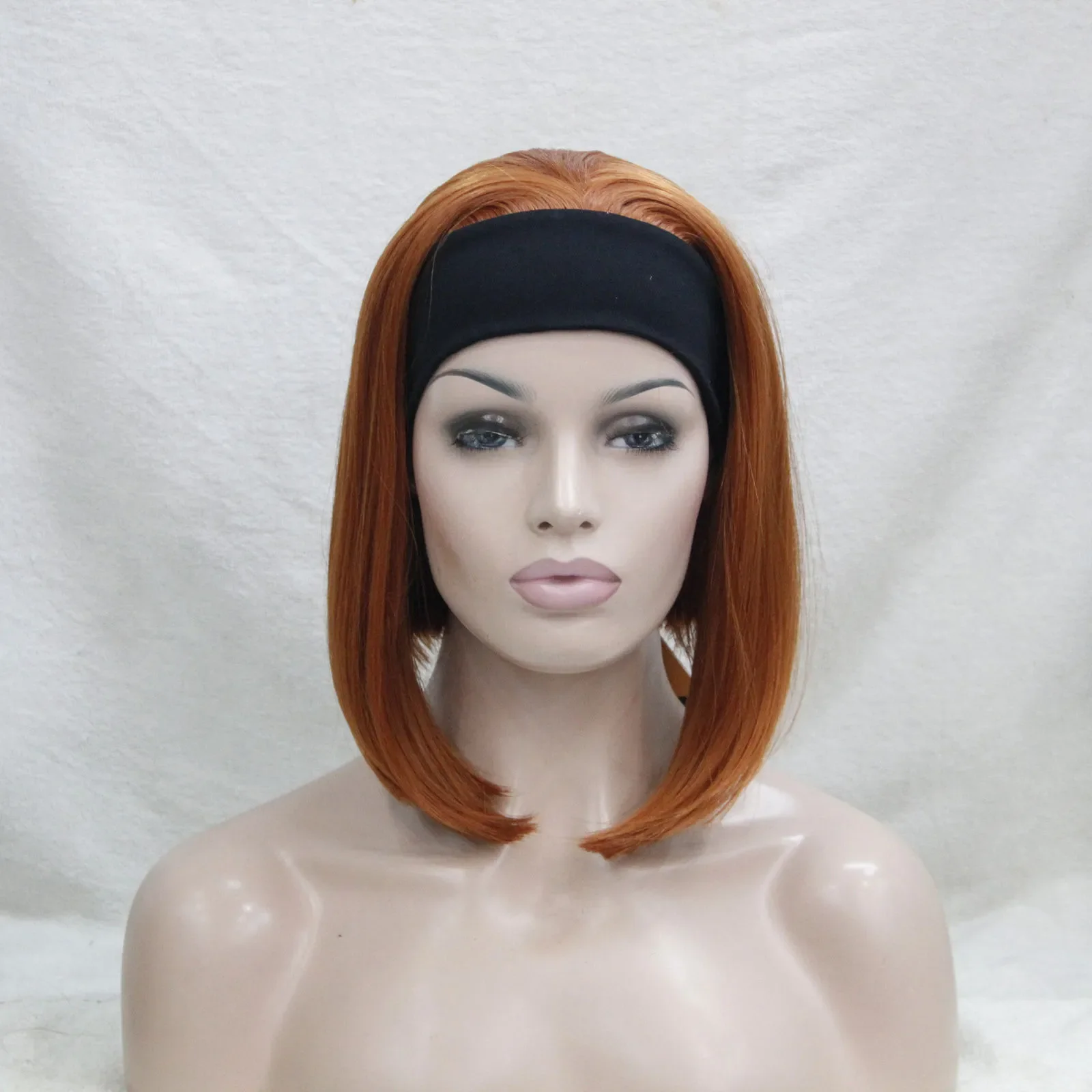 beautiful pretty synthesis Cute orange brown 3/4 wig with headband short straight synthetic women' half wig