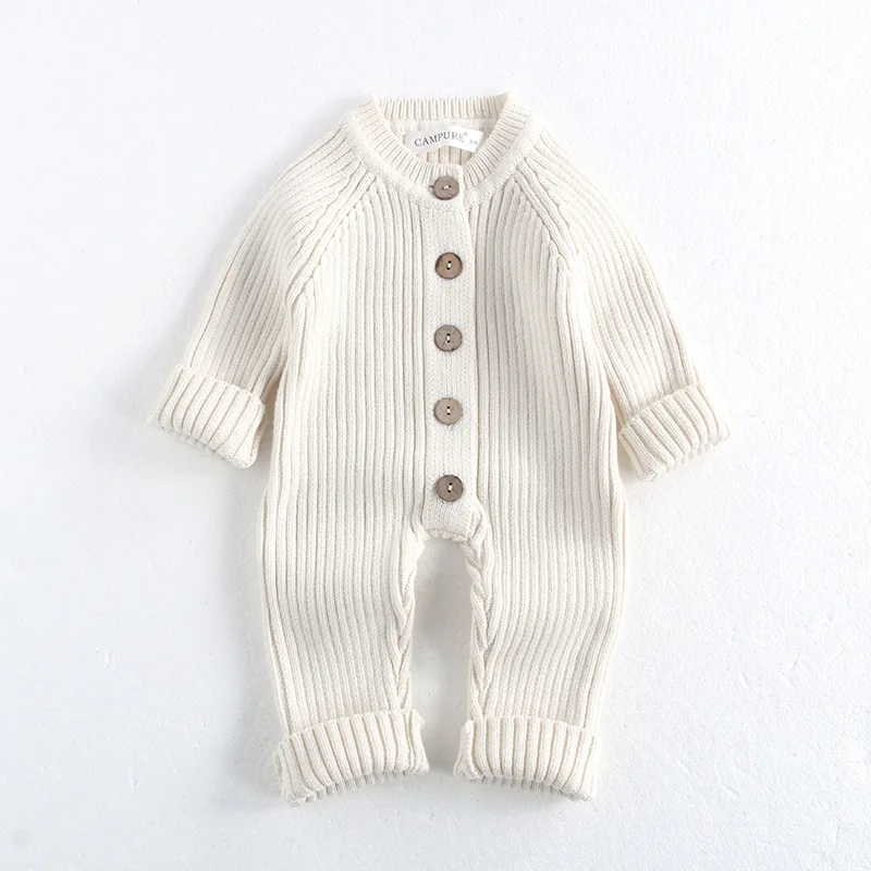 0-24M Baby Clothes Spring New Infant Rompers Solid Knit Jumpsuits O Neck Boys Jumpsuit Toddler Outfit