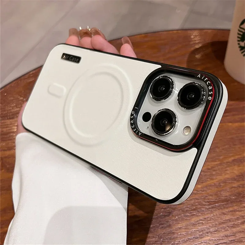 Luxury Matte Leather Magnetic For Magsafe Phone Case For iPhone 16 15 Pro Max 14 13 12 Wireless Charging Shockproof Bumper Cover