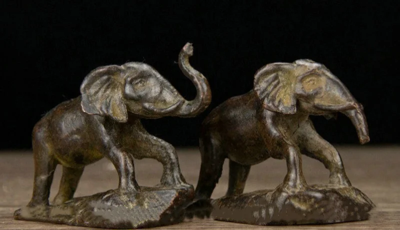 

2"Folk collection Old China Purple Bronze Feng Shui Animal Elephant Statue Pair