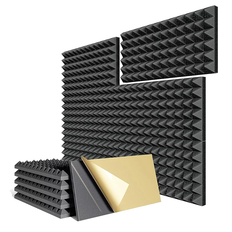 6 Pack Self-Adhesive Sound Proof Foam Panels,24Inch X 12Inch X 2Inch Acoustic Foam Panels Pyramid Acoustic Panels Easy To Use