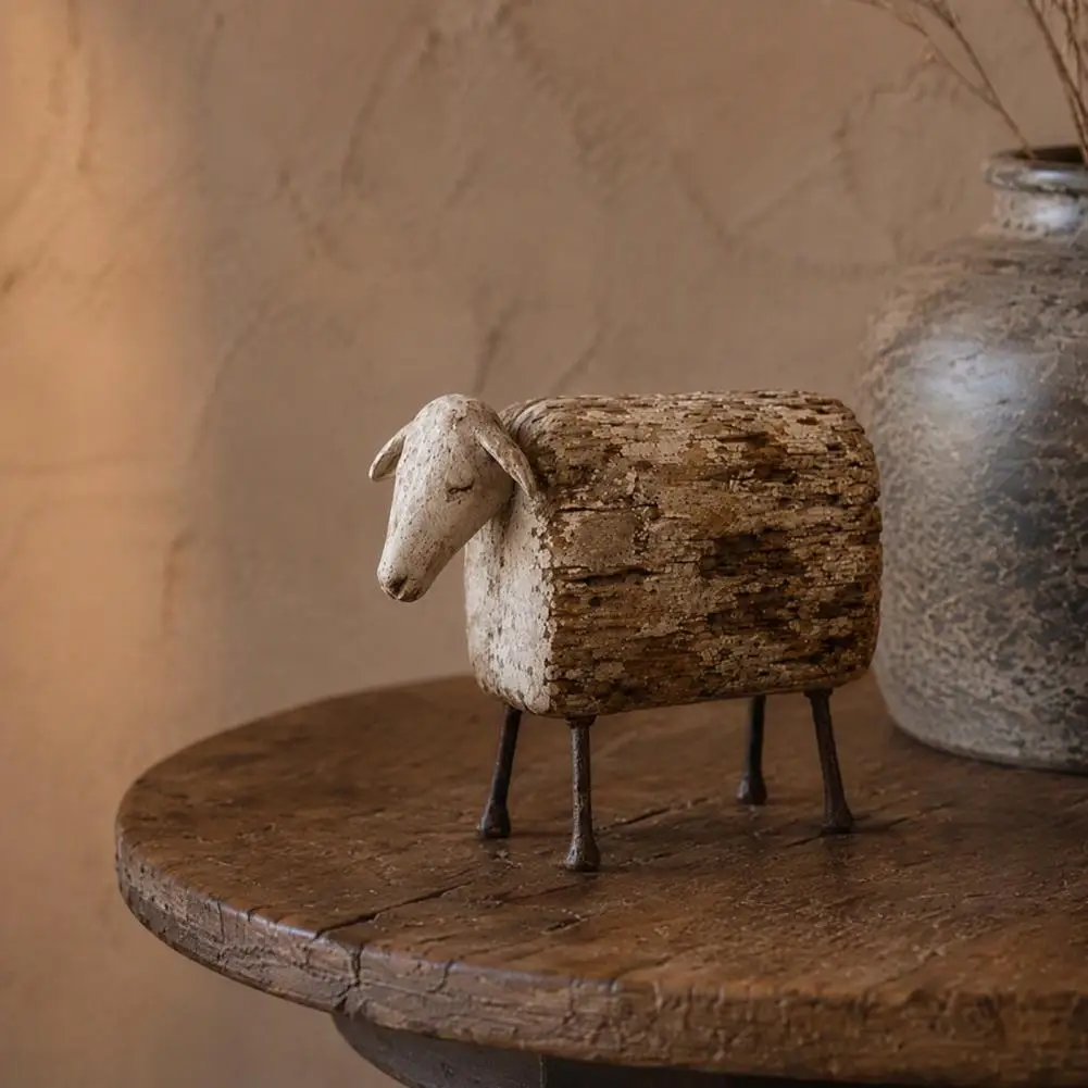 Vintage Longhorn Bull/Sheep Sculpture Rustic Animal Figurine Western Style Decorative Statue for Shelf Mantel Home Decor