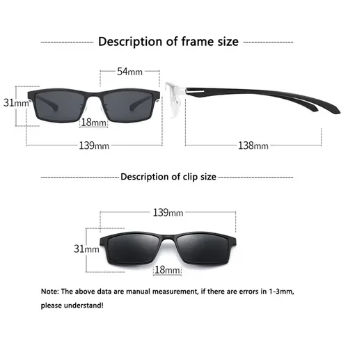 Imagen 2 del producto 2347 TR Legs 6 en 1 Marco de tres colores Gafas de sol magnéticas 5 clips en gafas Marco óptico rectangular metálico para miopía