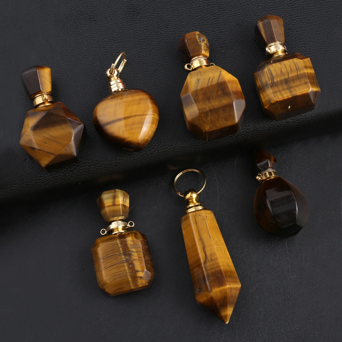 Random 1PCS Natural Semi Precious Stone Perfume Bottle Pendant Essential Oil Diffuser Jewelry DIY Necklace Accessories Gift