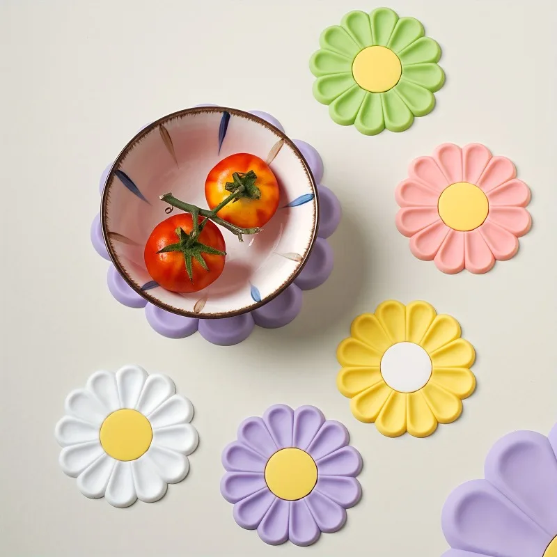 6,7 Zoll Silikon-Untersetzer, Hitzebeständige Rutschfeste Topfuntersetzer, für Heiße Töpfe & Pfannen, Niedliche Gänseblümchen Wärmeisoliermatte